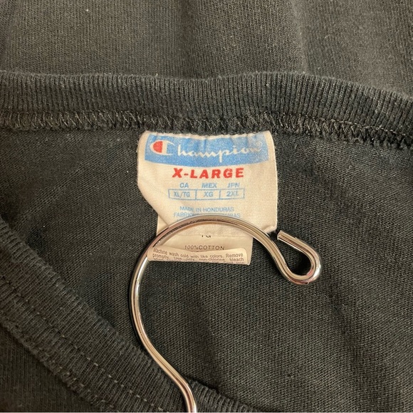 Champion Vintage T-Shirt Men's Size XL Black Big C Logo Patch Short Sleeve Retro - Picture 6 of 7